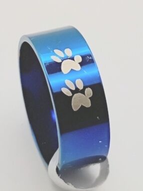 Blue Stainless Steel Paw Print Ring Band Men's Women's US Size 9 China Size 18